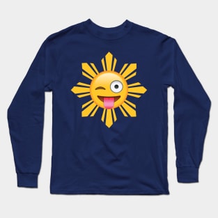 Philippines Sun Tongue Out Wink Emoji Long Sleeve T-Shirt